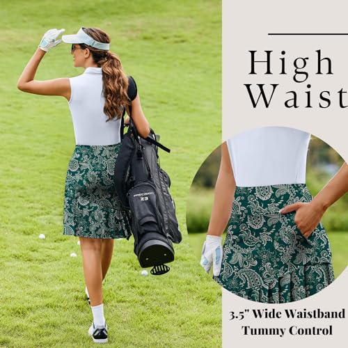 51eV0KdlShL.jpg Skirt Knee Length Skorts with Shorts Skirts Golf Modest Pleated Green Paisley