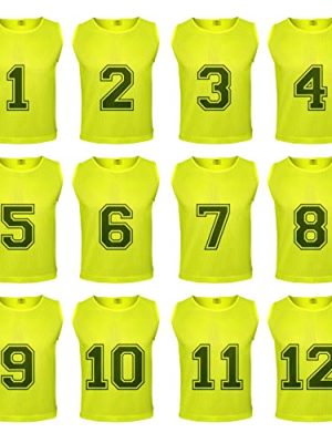 12 pcs Duramesh Pinnies/Scrimmage Vest - Kids Youth and Adult Pinnies, Numbered Penny Jerseys for Soccer