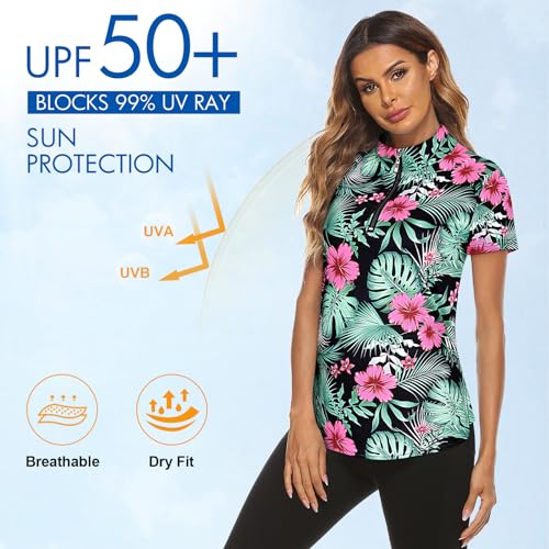 Women's Long Sleeve Golf Tennis Polo Shirts UPF50+ Half Zip Dry Fit Workout Tops Athletic Shirt