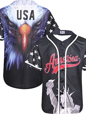 Adult American Flag Patriotic Baseball Jerseys Style Shirts for Men USA Eagle Outfits