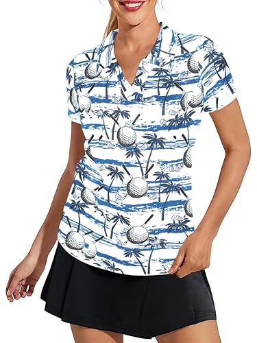 51sPpD2HOzL.jpg Hawaiian Golf Shirts for Women Funny Print Polo Shirt for Women Moisture Wicking Athletic Tees Golf Tops Golf Gifts