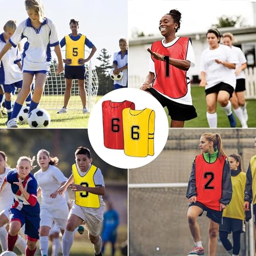 51ySGjsRyYL.jpg 24 Pcs Numbered Practice Vests Scrimmage Soccer Pinnies Traning Jerseys Team Sports Bibsfor Youth and Adult(Large)