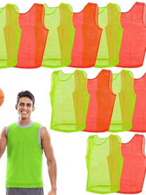 Scrimmage Vest Pinnies 12pk in Red and Blue – Youth, Teens and Adult Sizes – Nylon Mesh Jerseys for Any Sport