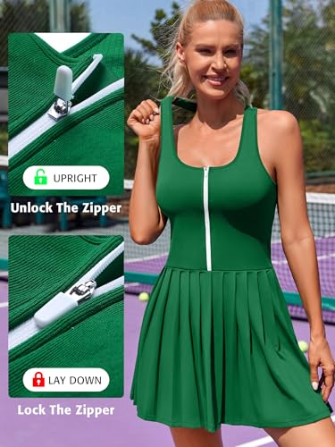 51yuwEEAZbL.jpg Women Tennis Dress with Built in Shorts and Bra Pleated Golf Dress Seamless Athletic Dress