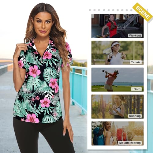 Women's Long Sleeve Golf Tennis Polo Shirts UPF50+ Half Zip Dry Fit Workout Tops Athletic Shirt