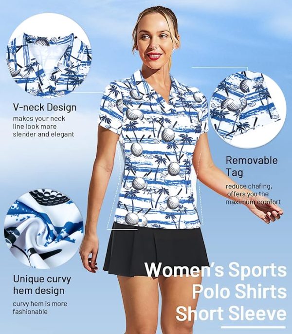 61FAy-1xAiL.jpg Hawaiian Golf Shirts for Women Funny Print Polo Shirt for Women Moisture Wicking Athletic Tees Golf Tops Golf Gifts