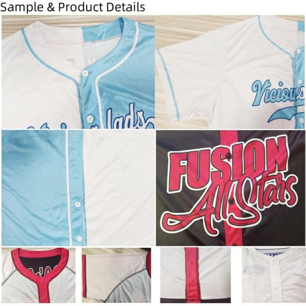 Classic Blank Baseball Jersey Shirt for Men Women Two-Tone Casual Short Sleeves Button Down Hip Hop Uniform