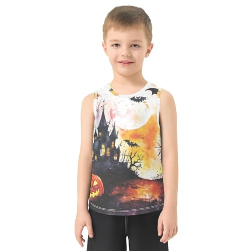 3136eRmWsL.jpg Halloween Bats Pumpkin Boys Athletic Tank Tops Sleeveless Summer Vest Teoddler Boy Shirts for Surfing Vacation Swim 3T