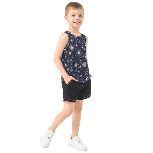 Starry Night Stars Sun Moon Boys Tank Tops Sleeveless Casual Vest Tees Active Tees for Biking Surfing Vacation Swim 3T