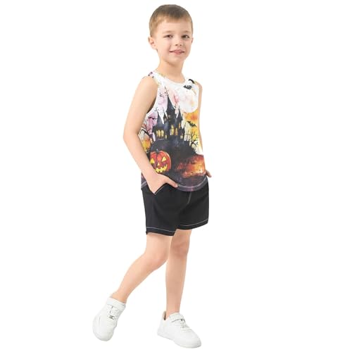 314wobJpyFL.jpg Halloween Bats Pumpkin Boys Athletic Tank Tops Sleeveless Summer Vest Teoddler Boy Shirts for Surfing Vacation Swim 3T