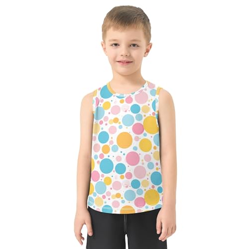319OUNGCd5L.jpg Cartoon Colorful Pink Dots Circle Tank Tops for Boys Sleeveless Teens Vest Kids Shirts for Basketball Sports Beach 3T