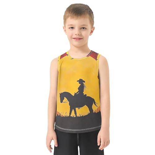 31UvRyIJ3tL.jpg Western Cowgirl Sunset Boys Athletic Tank Top Sleeveless Summer Vest Tee Kids Active Shirt for Beach Work Out 3T