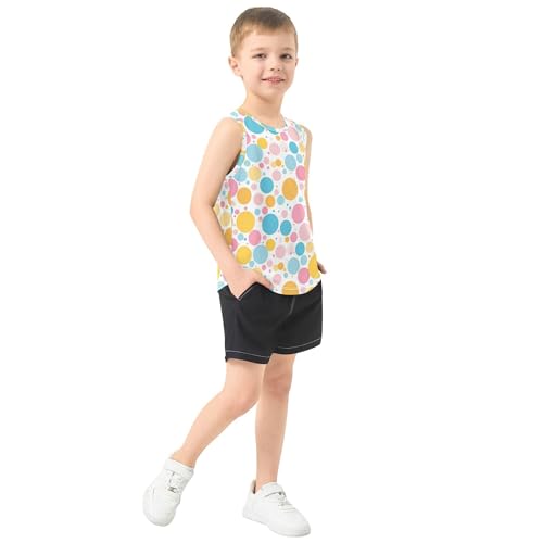 31XwrkOQM7L.jpg Cartoon Colorful Pink Dots Circle Tank Tops for Boys Sleeveless Teens Vest Kids Shirts for Basketball Sports Beach 3T