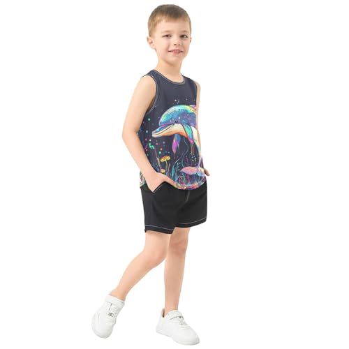 31ZALEvSXL.jpg Cute Dolphin Children Athletic Tank Top Sleeveless Toddler Vest Kids Shirt for Gym Swim Beach Outdoor 3T