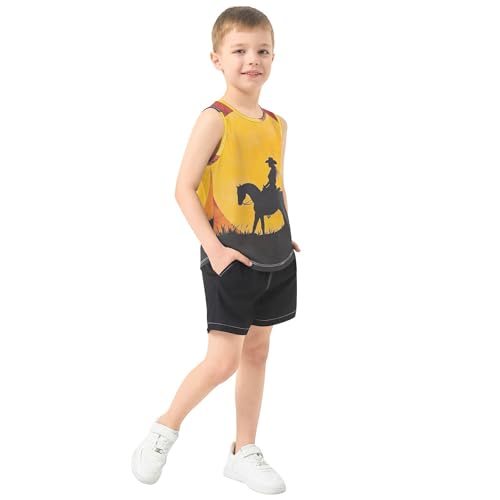 31gVK2LU7JL.jpg Western Cowgirl Sunset Boys Athletic Tank Top Sleeveless Summer Vest Tee Kids Active Shirt for Beach Work Out 3T