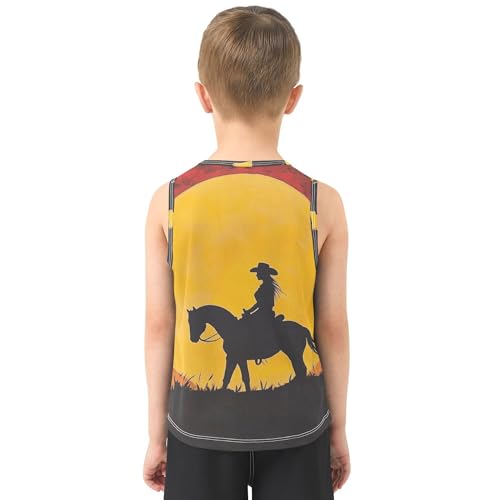 31iAcb65pUL.jpg Western Cowgirl Sunset Boys Athletic Tank Top Sleeveless Summer Vest Tee Kids Active Shirt for Beach Work Out 3T