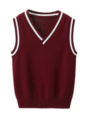 Kids Girls Sleeveless Knitted Sweater V Neck Pullover Ribbed Knit Cotton Vests Youth Boys Stylish School 𝗨nifom Top