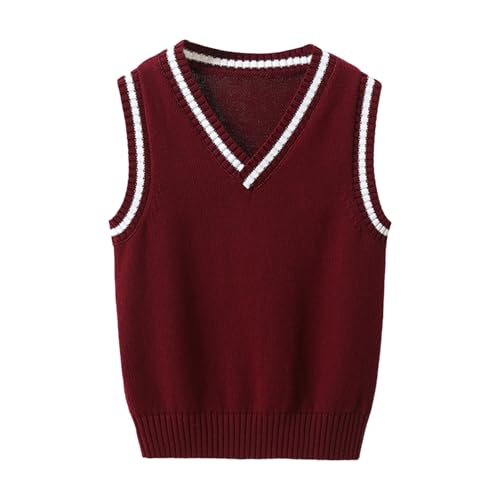 31kYcSTog1L.jpg Kids Girls Sleeveless Knitted Sweater V Neck Pullover Ribbed Knit Cotton Vests Youth Boys Stylish School 𝗨nifom Top