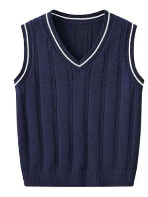 Girls Boys Kids Knit Sweater Vest Casual Loose Sleeveless V-Neck Pullover Preppy Knitted Sweater Vest Fall Winter Tops