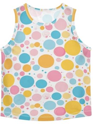 Cartoon Colorful Pink Dots Circle Tank Tops for Boys Sleeveless Teens Vest Kids Shirts for Basketball Sports Beach 3T