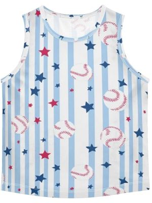 Blue Stripes Baseball Boy Athletic Tank Tops Sleeveless Toddler Vest Kids Muscle Shirts for Beach Travel Sports 3T