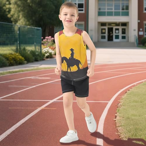 416-YyXFuoL.jpg Western Cowgirl Sunset Boys Athletic Tank Top Sleeveless Summer Vest Tee Kids Active Shirt for Beach Work Out 3T