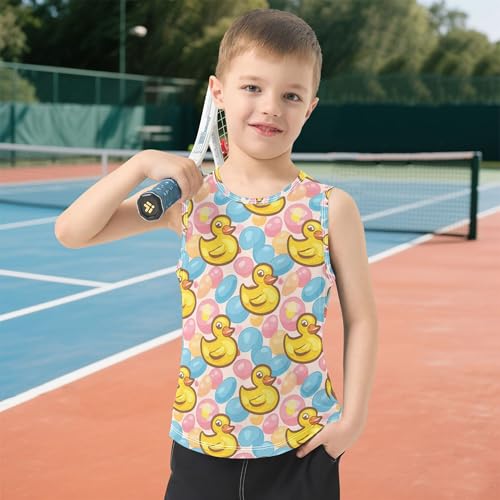 419CsDZARqL.jpg Cute Yellow Duck Blue Pink Boys Athletic Tank Top Sleeveless Teens Vest Youth Sports Tshirts for Golf Swim Bike 3T