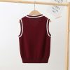 41C-Dmhin9L.jpg Kids Girls Sleeveless Knitted Sweater V Neck Pullover Ribbed Knit Cotton Vests Youth Boys Stylish School 𝗨nifom Top
