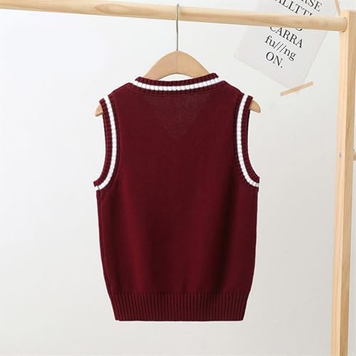 41C-Dmhin9L.jpg Kids Girls Sleeveless Knitted Sweater V Neck Pullover Ribbed Knit Cotton Vests Youth Boys Stylish School 𝗨nifom Top