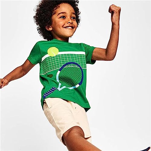 41Dl0iP2w5L.jpg Toddler Sport Tshirt Kids Basketball Tennis Printed Shirts Summer Crewneck Tops Little Boys Girls Soft Cotton Boys' Tops