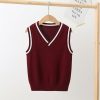 41HShe6Kx3L.jpg Kids Girls Sleeveless Knitted Sweater V Neck Pullover Ribbed Knit Cotton Vests Youth Boys Stylish School 𝗨nifom Top