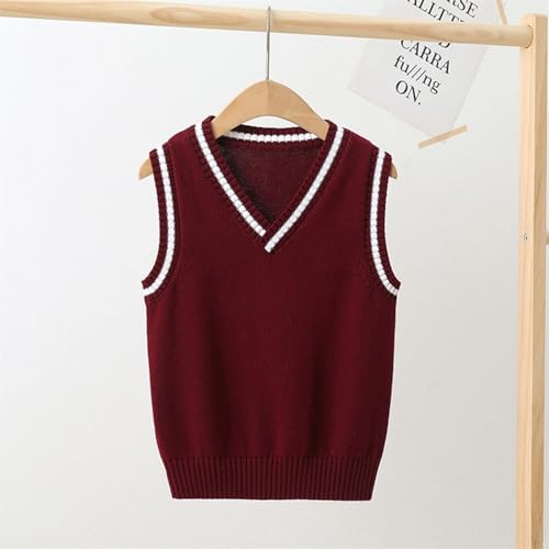 41HShe6Kx3L.jpg Kids Girls Sleeveless Knitted Sweater V Neck Pullover Ribbed Knit Cotton Vests Youth Boys Stylish School 𝗨nifom Top