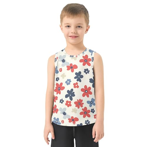 41Kzz25k1NL.jpg Retro Colorful Flowers Boys Tank Top Sleeveless Teens Vest Volleyball Shirts for Outdoor Beach Fitness Work Out 3T