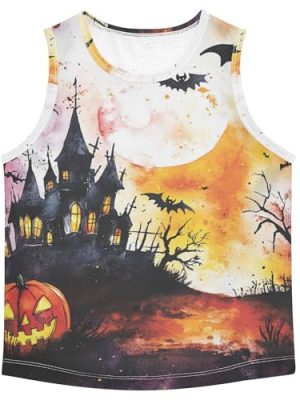 Halloween Bats Pumpkin Boys Athletic Tank Tops Sleeveless Summer Vest Teoddler Boy Shirts for Surfing Vacation Swim 3T