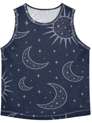 Sun Moon Stars Blue Boys Tank Top Shirt Sleeveless Toddler Vest Boys Summer Crew Neck Undershirts for Beach Fitness 3T