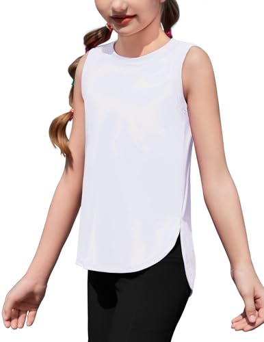 41QnB0KDUrL.jpg Girls Athletic Tank Tops High-Low Hem Loose Fit Summer Top Kids Sleeveless Sport Shirts 5-14 Years