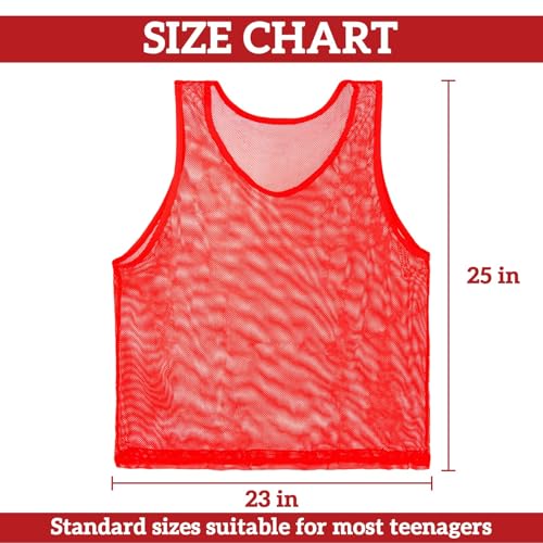 Red Pinnies Soccer Pennies - Set of 6 Team Practice Jersey for Child Youth Teen Adult,Pennies for Sports Youth,Nylon Large Mesh