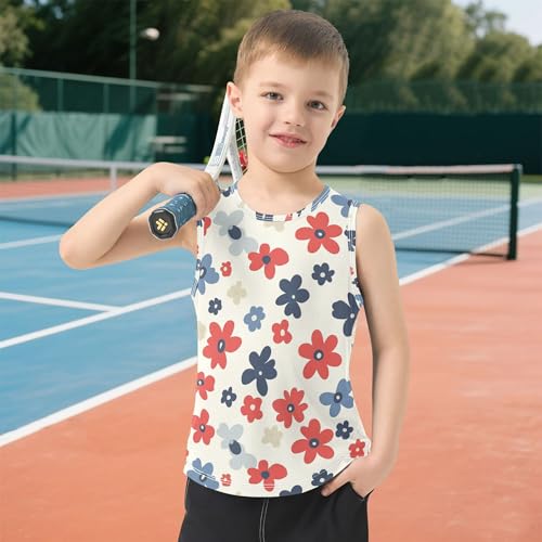 41X4n5hdeiL.jpg Retro Colorful Flowers Boys Tank Top Sleeveless Teens Vest Volleyball Shirts for Outdoor Beach Fitness Work Out 3T