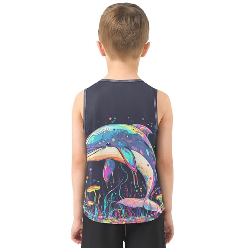 41f6hU-9mL.jpg Cute Dolphin Children Athletic Tank Top Sleeveless Toddler Vest Kids Shirt for Gym Swim Beach Outdoor 3T