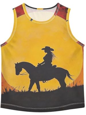 Western Cowgirl Sunset Boys Athletic Tank Top Sleeveless Summer Vest Tee Kids Active Shirt for Beach Work Out 3T