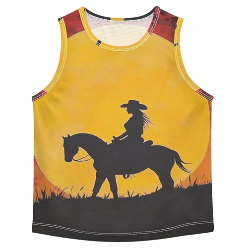 41gl7rDXFaL.jpg Western Cowgirl Sunset Boys Athletic Tank Top Sleeveless Summer Vest Tee Kids Active Shirt for Beach Work Out 3T