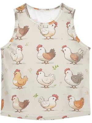 Cartoon Cute Chicken Beige Boys Tank Top Sleeveless Summer Vest Tee Kids Casual Stylish Shirt for Beach Travel 3T