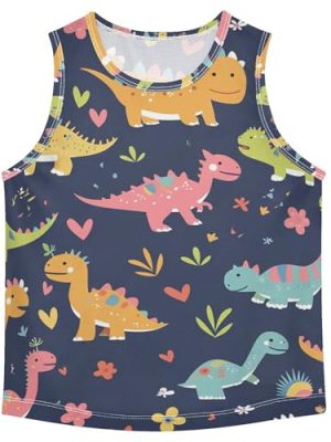 Cute Funny Dinosaurs Boys Athletic Tank Top Sleeveless Vest Tees Boys Workout Shirts for Travel Volleyball 3T