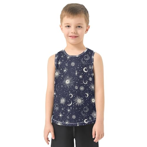 Starry Night Stars Sun Moon Boys Tank Tops Sleeveless Casual Vest Tees Active Tees for Biking Surfing Vacation Swim 3T