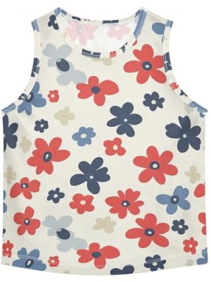 Retro Colorful Flowers Boys Tank Top Sleeveless Teens Vest Volleyball Shirts for Outdoor Beach Fitness Work Out 3T