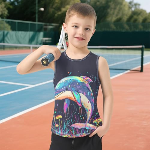 41r8bE43gL.jpg Cute Dolphin Children Athletic Tank Top Sleeveless Toddler Vest Kids Shirt for Gym Swim Beach Outdoor 3T