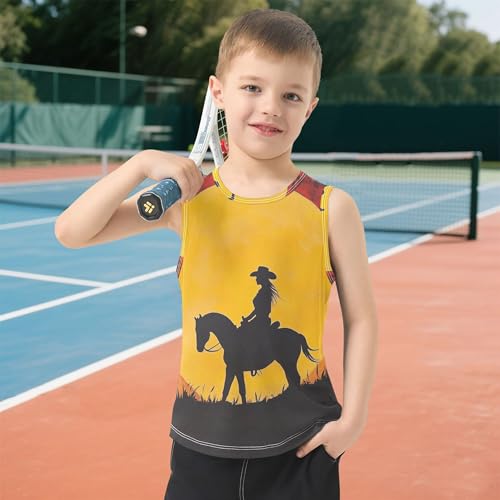 41vw9NhFFpL.jpg Western Cowgirl Sunset Boys Athletic Tank Top Sleeveless Summer Vest Tee Kids Active Shirt for Beach Work Out 3T