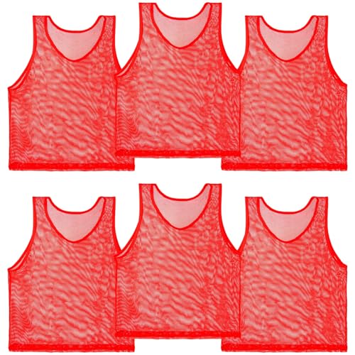Red Pinnies Soccer Pennies - Set of 6 Team Practice Jersey for Child Youth Teen Adult,Pennies for Sports Youth,Nylon Large Mesh