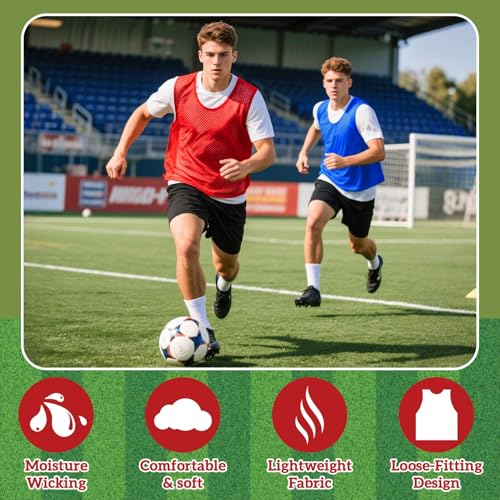 Red Pinnies Soccer Pennies - Set of 6 Team Practice Jersey for Child Youth Teen Adult,Pennies for Sports Youth,Nylon Large Mesh