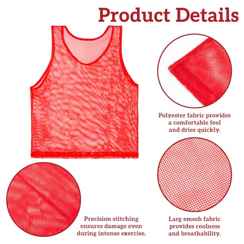 Red Pinnies Soccer Pennies - Set of 6 Team Practice Jersey for Child Youth Teen Adult,Pennies for Sports Youth,Nylon Large Mesh